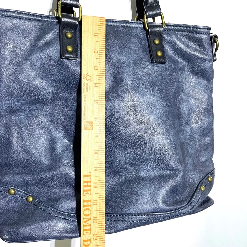 Tote‎ Bag Faux Leather Braided Handles Aztec Design Blue Shoulder Bag Maurices